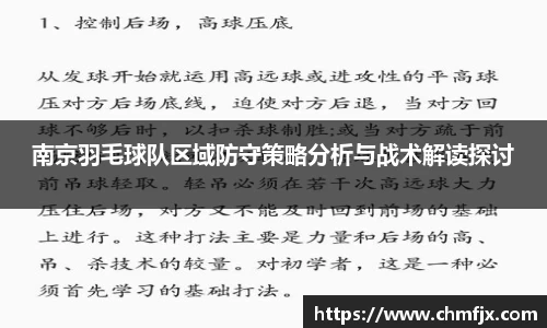 南京羽毛球队区域防守策略分析与战术解读探讨